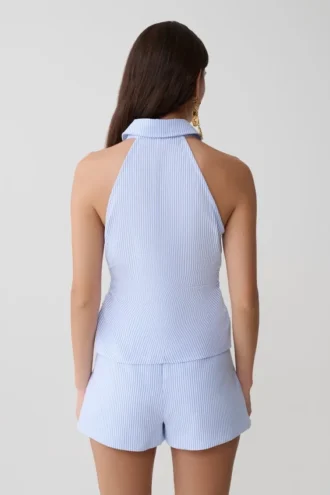 Camisa sin mangas con cuello halter Allison – Rayas azules