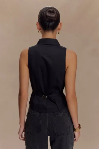Camisa sin mangas con cuello halter Selene – Negro