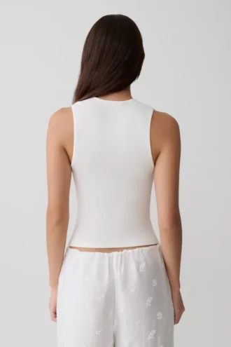 Camiseta sin mangas con bordado Vianna – Marfil