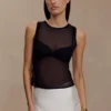 Camiseta sin mangas de punto transparente Dollie – Negro Camiseta sin mangas de punto transparente Dollie – Negro