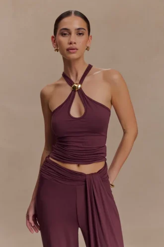 Camiseta sin mangas Ramona de modal con detalles metálicos – Caoba