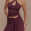 Camiseta sin mangas Ramona de modal con detalles metálicos – Caoba Camiseta sin mangas Ramona de modal con detalles metálicos – Caoba