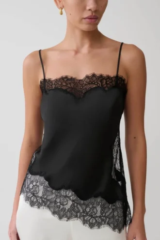 Camisola de satén y encaje Miriam – Negro