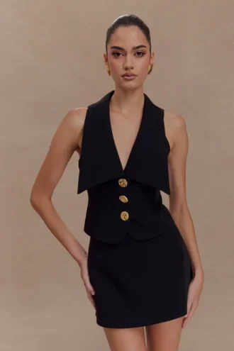 Chaleco Alix con botones mixtos – Negro