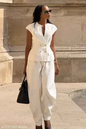 Chaleco de lino con botones Oriana – Blanco