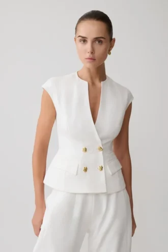 Chaleco de lino con botones Oriana – Blanco