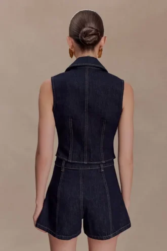 Chaleco Denim Shona con botones decorativos – Azul índigo lavado