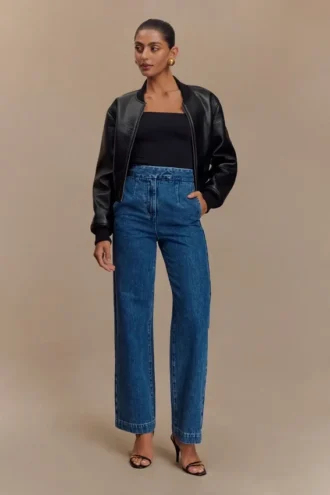Chaqueta bomber de imitación de cuero Codi – Negro