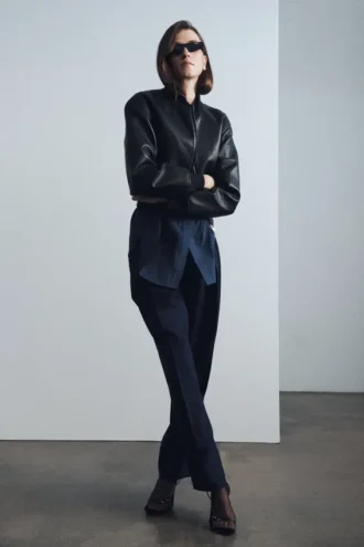 Chaqueta bomber de imitación de cuero Codi – Negro