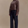 Chaqueta bomber de imitación de cuero Curtis – Chocolate oscuro Chaqueta bomber de imitación de cuero Curtis – Chocolate oscuro