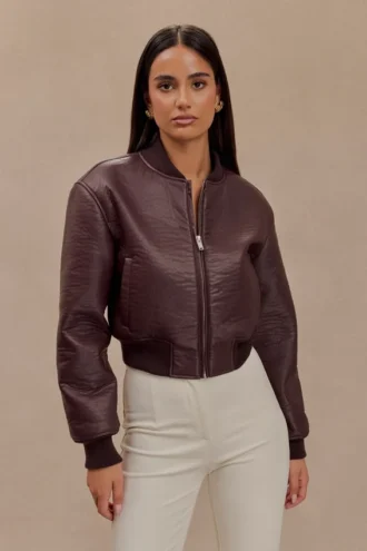 Chaqueta bomber de imitación de piel Codi – Merlot