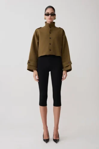 Chaqueta bomber Rue con cuello de embudo – Caqui