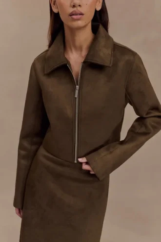 Chaqueta con cuello de ante sintético Hayes – Chocolate