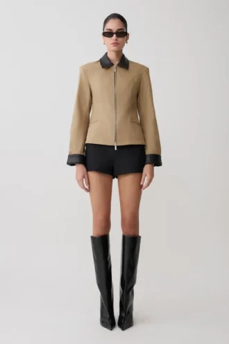 Chaqueta con cuello y cremallera Solange – Natural