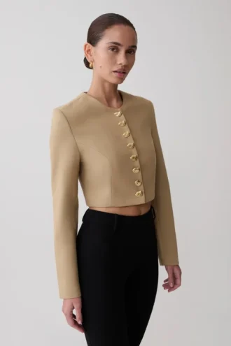 Chaqueta corta abotonada Marielle – Gris topo
