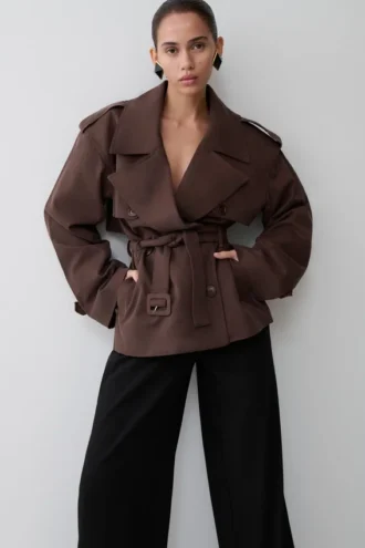 Chaqueta trench corta Alden – Chocolate