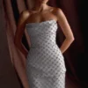 Corsé con peplum y adornos de abalorios cosidos a mano Zuri – Plata Corsé con peplum y adornos de abalorios cosidos a mano Zuri – Plata