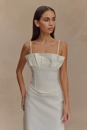 Corsé con volantes de Denim Cecilia – Blanco