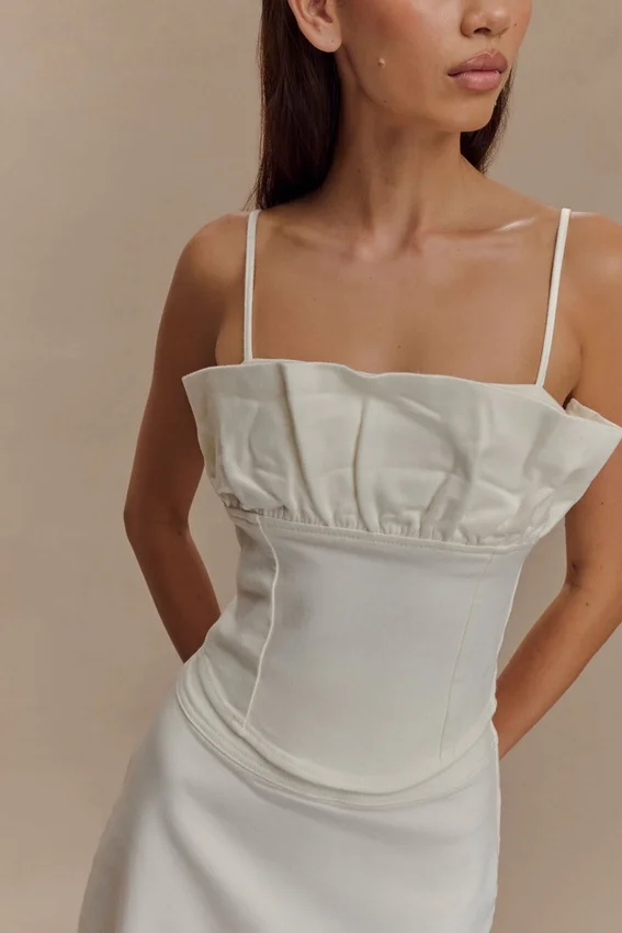 Corsé con volantes de Denim Cecilia – Blanco Corsé con volantes de Denim Cecilia – Blanco