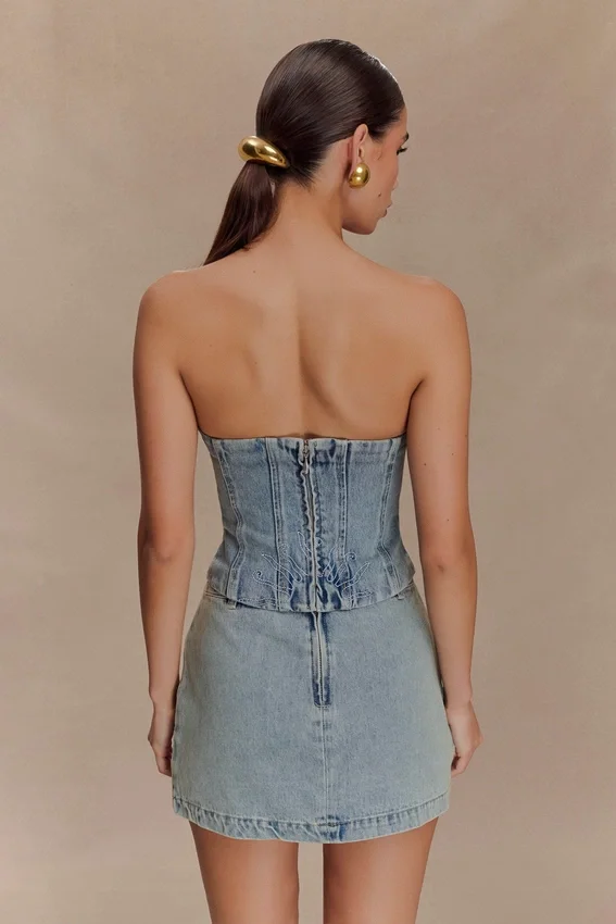 Corsé de Denim bordado Alessia – Light Vintage Corsé de Denim bordado Alessia – Light Vintage