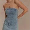 Corsé de Denim bordado Alessia – Light Vintage Corsé de Denim bordado Alessia – Light Vintage