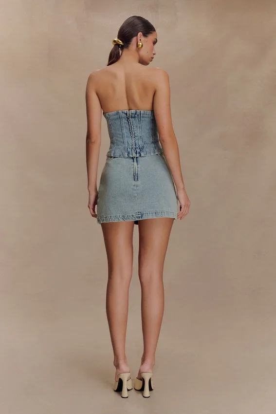 Corsé de Denim bordado Alessia – Light Vintage Corsé de Denim bordado Alessia – Light Vintage
