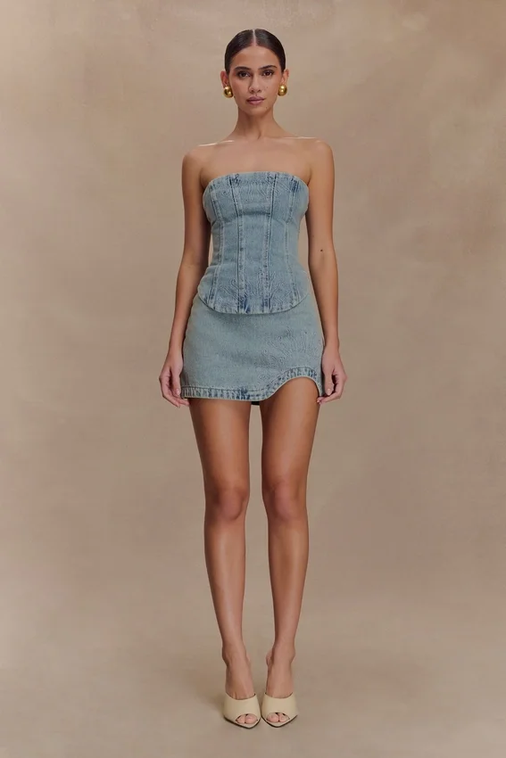 Corsé de Denim bordado Alessia – Light Vintage Corsé de Denim bordado Alessia – Light Vintage