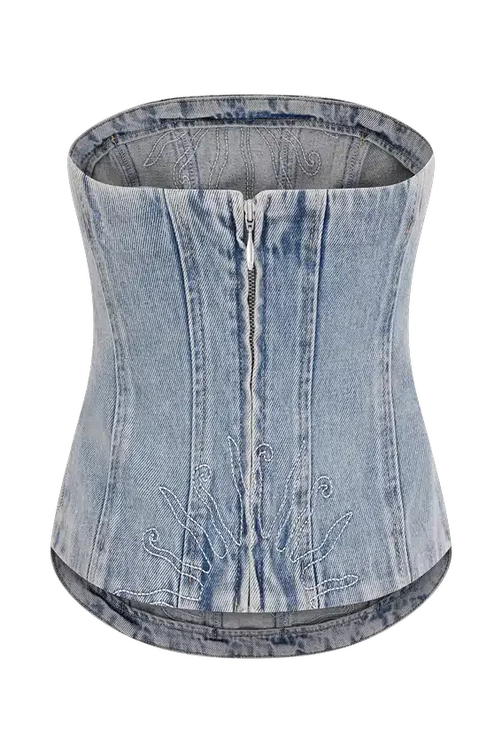 Corsé de Denim bordado Alessia – Light Vintage Corsé de Denim bordado Alessia – Light Vintage