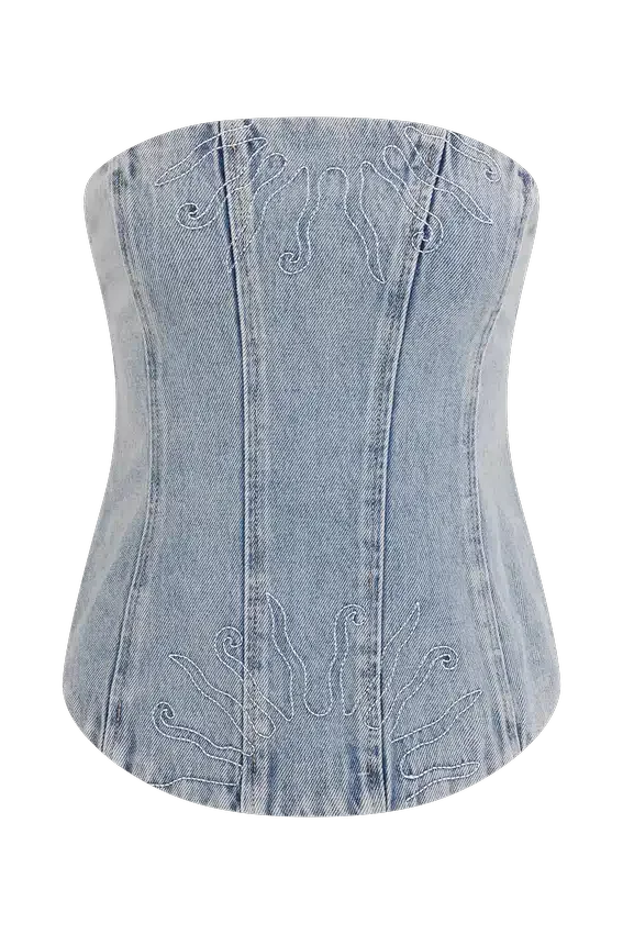 Corsé de Denim bordado Alessia – Light Vintage Corsé de Denim bordado Alessia – Light Vintage