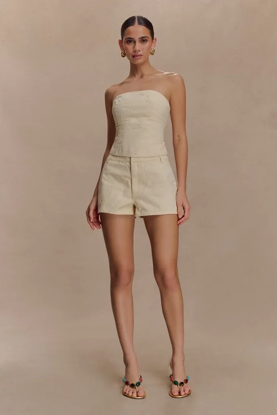 Corsé de Denim bordado Ebony – Crema Corsé de Denim bordado Ebony – Crema
