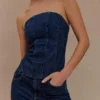 Corsé de Denim con diamantes sin tirantes Monte – Azul medianoche Corsé de Denim con diamantes sin tirantes Monte – Azul medianoche