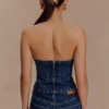 Corsé de Denim con diamantes sin tirantes Monte – Azul medianoche Corsé de Denim con diamantes sin tirantes Monte – Azul medianoche