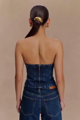 Corsé de Denim con diamantes sin tirantes Monte – Azul medianoche