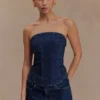 Corsé de Denim con diamantes sin tirantes Monte – Azul medianoche Corsé de Denim con diamantes sin tirantes Monte – Azul medianoche