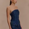 Corsé de Denim con diamantes sin tirantes Monte – Azul medianoche Corsé de Denim con diamantes sin tirantes Monte – Azul medianoche