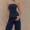 Corsé de Denim con diamantes sin tirantes Monte – Azul medianoche Corsé de Denim con diamantes sin tirantes Monte – Azul medianoche