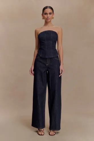 Corsé de Denim sin tirantes Monte – Azul índigo lavado