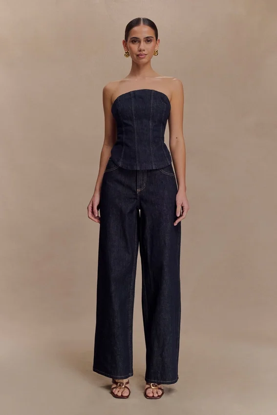 Corsé de Denim sin tirantes Monte – Azul índigo lavado Corsé de Denim sin tirantes Monte – Azul índigo lavado