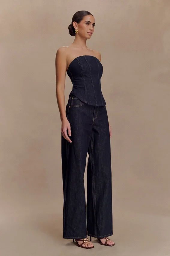 Corsé de Denim sin tirantes Monte – Azul índigo lavado Corsé de Denim sin tirantes Monte – Azul índigo lavado