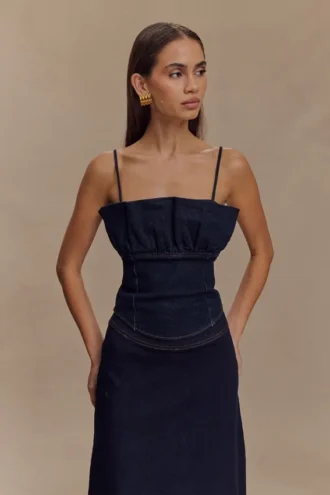 Corsé de volantes de Denim Cecilia – Azul índigo