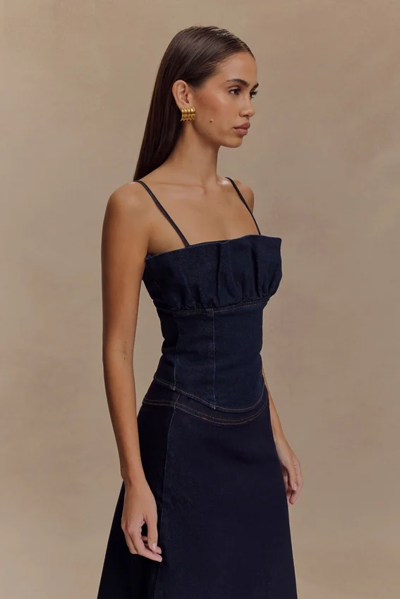Corsé de volantes de Denim Cecilia – Azul índigo Corsé de volantes de Denim Cecilia – Azul índigo