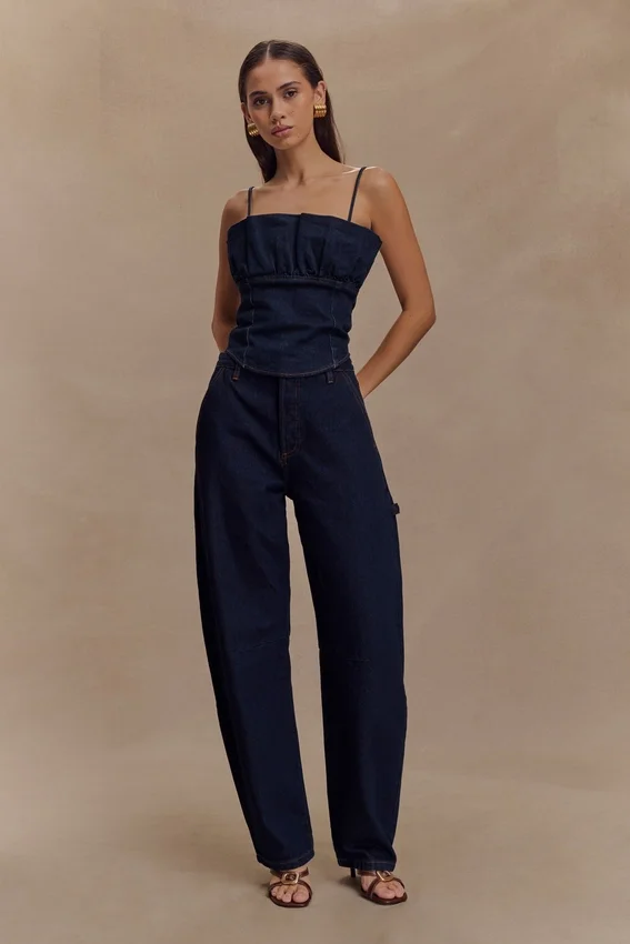 Corsé de volantes de Denim Cecilia – Azul índigo Corsé de volantes de Denim Cecilia – Azul índigo