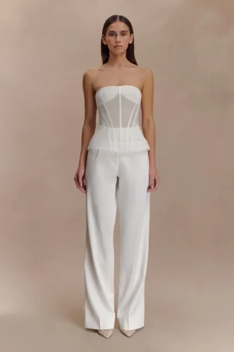 Pantalones rectos de satén Fatima – Blanco