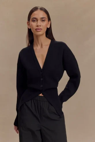 Cárdigan oversize con botones Alexia – Negro