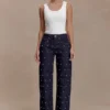 Denim de tiro medio con tachuelas Alima – Azul índigo lavado Denim de tiro medio con tachuelas Alima – Azul índigo lavado