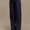 Denim de tiro medio con tachuelas Alima – Azul índigo lavado Denim de tiro medio con tachuelas Alima – Azul índigo lavado