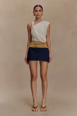 Falda de Denim con cinturón de imitación de ante Miranda – Azul índigo
