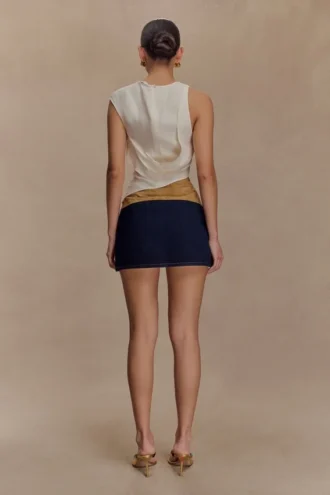 Falda de Denim con cinturón de imitación de ante Miranda – Azul índigo