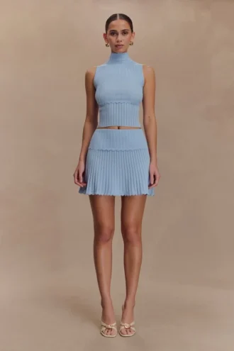Falda de punto Indy Pointelle – Azul aciano