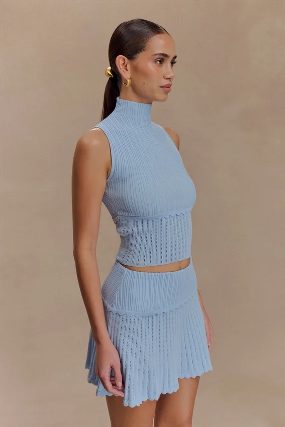 Falda de punto Indy Pointelle – Azul aciano Falda de punto Indy Pointelle – Azul aciano